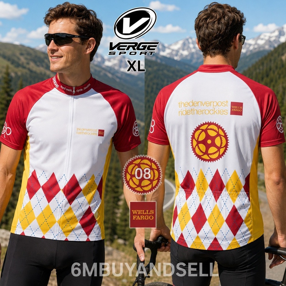 Verge Sport Ride the Rockies '08 Cycling Jersey XL Red Yellow Argyle Wells Fargo